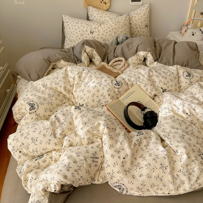 91家纺网 家纺一手货源 找家纺 沐芷 2025 木棉双层纱A类四件套直播 开学季宿舍三件套  单被套/四件套--提供买家秀 彼岸-困蝶