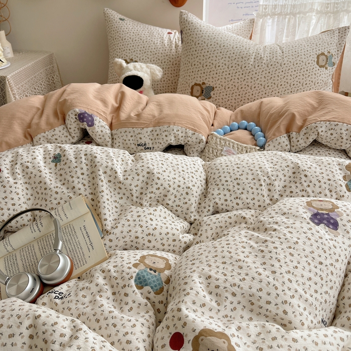 91家纺网 家纺一手货源 找家纺 沐芷 2025 木棉双层纱A类四件套直播 开学季宿舍三件套  单被套/四件套--提供买家秀 彼岸-狮子唱片