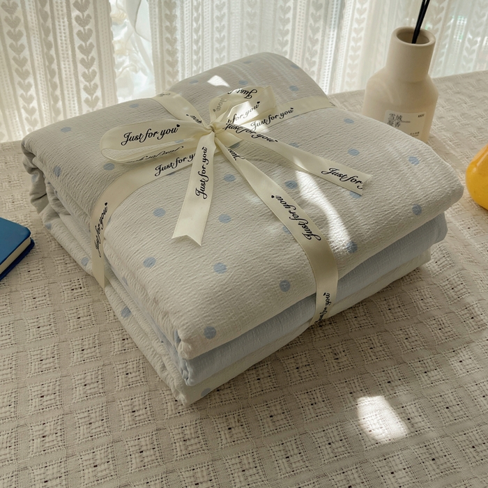 91家纺网 家纺一手货源 找家纺 沐芷 2025 木棉双层纱A类四件套直播 开学季宿舍三件套  单被套/四件套--提供买家秀 彼岸-海盐波点