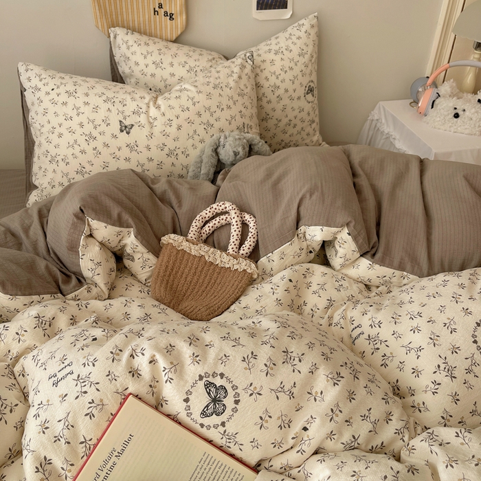 91家纺网 家纺一手货源 找家纺 沐芷 2025 木棉双层纱A类四件套直播 开学季宿舍三件套  单被套/四件套--提供买家秀 彼岸-困蝶