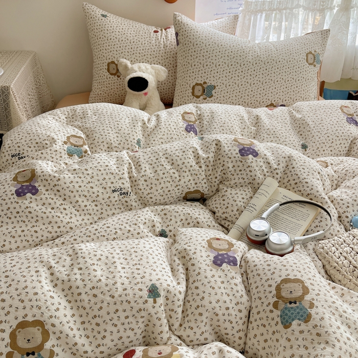 91家纺网 家纺一手货源 找家纺 沐芷 2025 木棉双层纱A类四件套直播 开学季宿舍三件套  单被套/四件套--提供买家秀 彼岸-狮子唱片