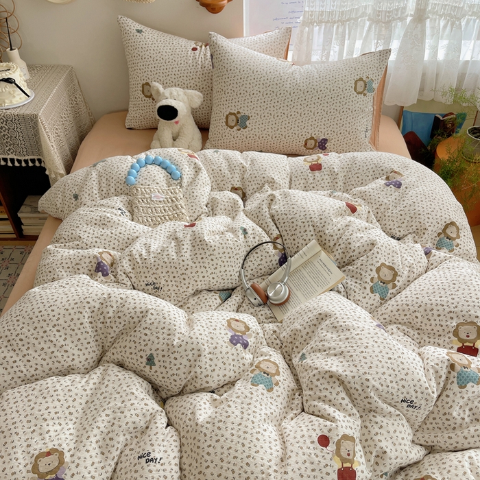 91家纺网 家纺一手货源 找家纺 沐芷 2025 木棉双层纱A类四件套直播 开学季宿舍三件套  单被套/四件套--提供买家秀 彼岸-狮子唱片