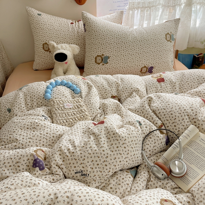 91家纺网 家纺一手货源 找家纺 沐芷 2025 木棉双层纱A类四件套直播 开学季宿舍三件套  单被套/四件套--提供买家秀 彼岸-狮子唱片