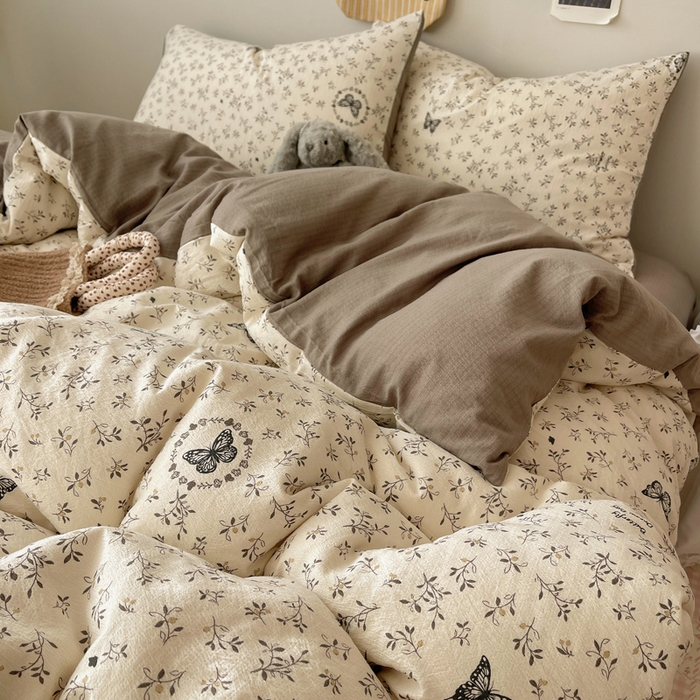 91家纺网 家纺一手货源 找家纺 沐芷 2025 木棉双层纱A类四件套直播 开学季宿舍三件套  单被套/四件套--提供买家秀 彼岸-困蝶