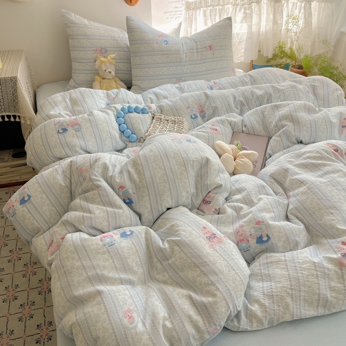 91家纺网 家纺一手货源 找家纺 沐芷 2025 木棉双层纱A类四件套直播 开学季宿舍三件套  单被套/四件套--提供买家秀 彼岸-小象宝宝