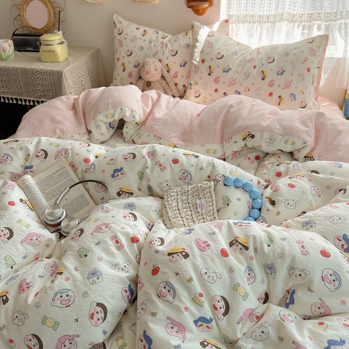 91家纺网 家纺一手货源 找家纺 沐芷 2025 木棉双层纱A类四件套直播 开学季宿舍三件套  单被套/四件套--提供买家秀 彼岸-蜡笔没有新