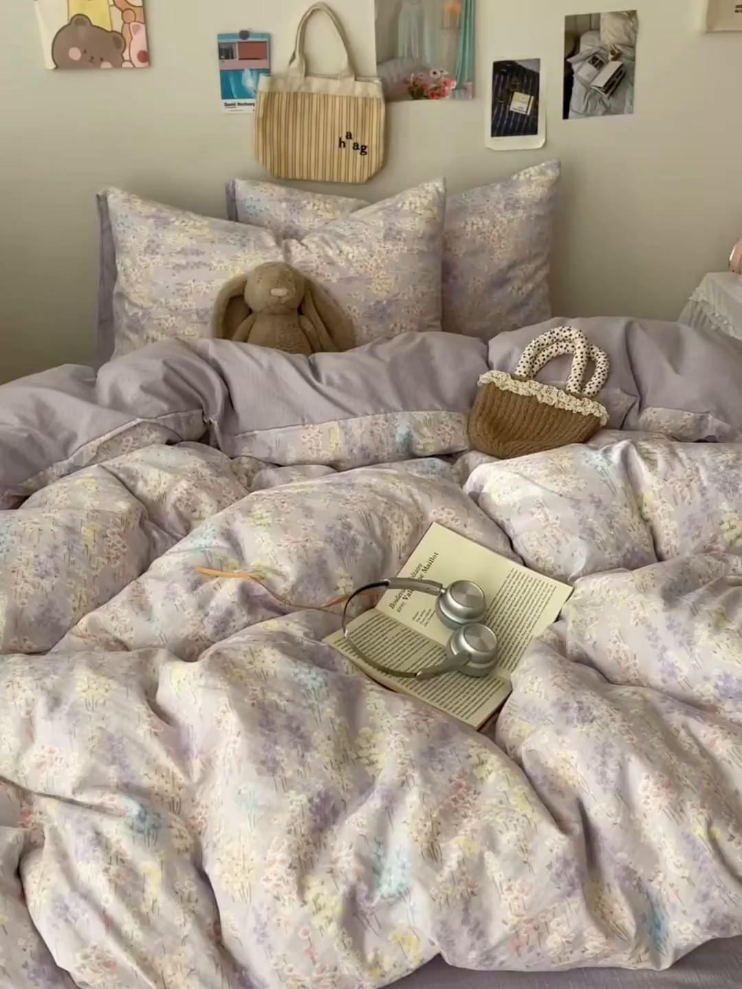 91家纺网 家纺一手货源 找家纺 沐芷 2025 木棉双层纱A类四件套直播 开学季宿舍三件套  单被套/四件套--提供买家秀 彼岸-薰衣草