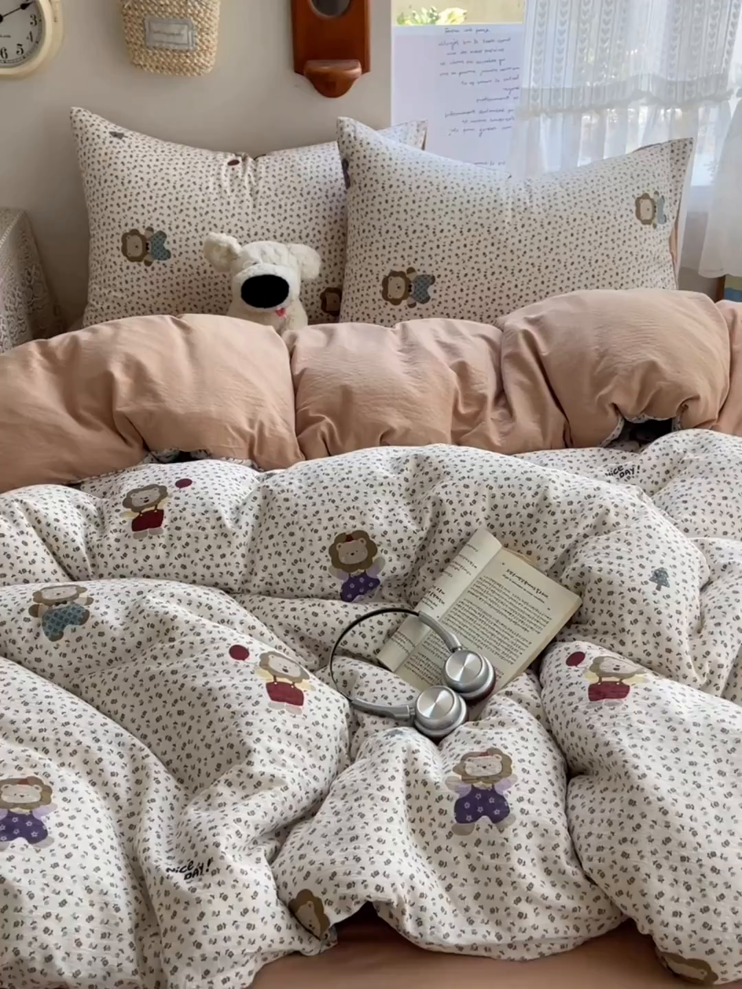 91家纺网 家纺一手货源 找家纺 沐芷 2025 木棉双层纱A类四件套直播 开学季宿舍三件套  单被套/四件套--提供买家秀 彼岸-狮子唱片