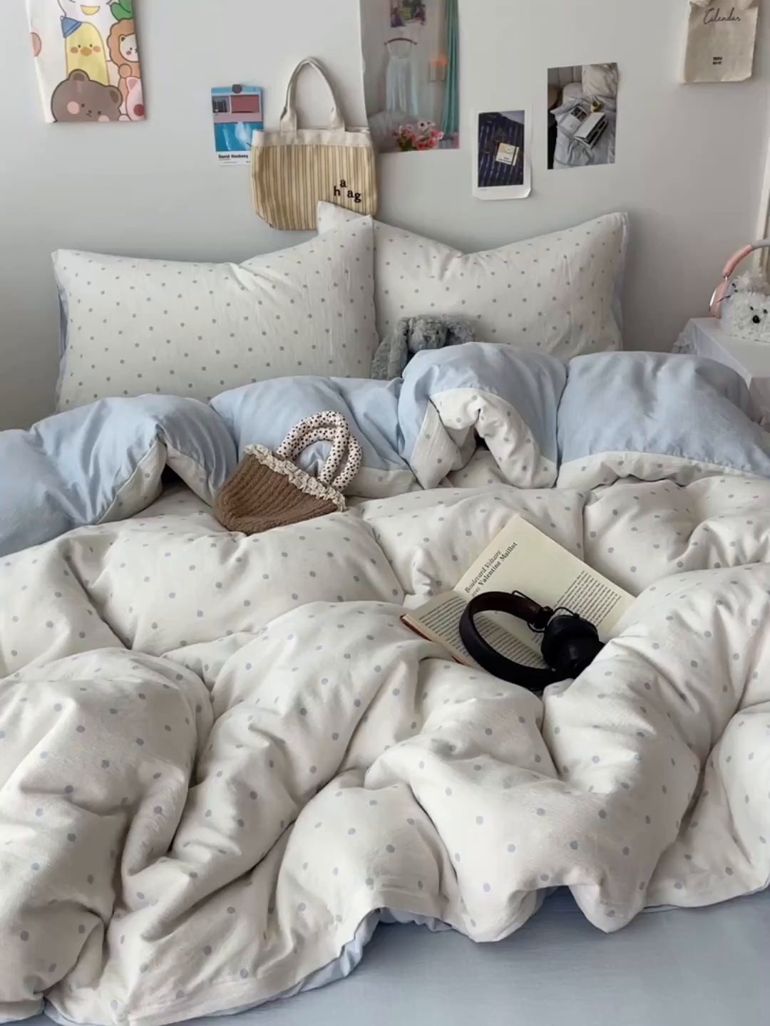 91家纺网 家纺一手货源 找家纺 沐芷 2025 木棉双层纱A类四件套直播 开学季宿舍三件套  单被套/四件套--提供买家秀 彼岸-海盐波点