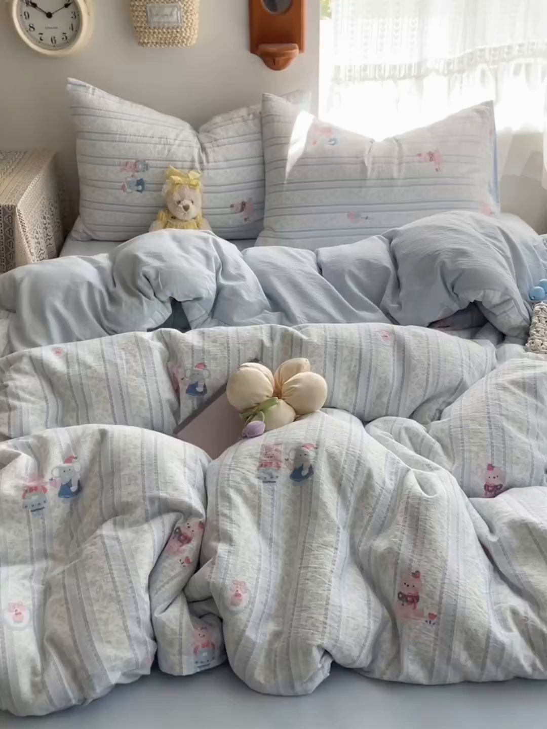 91家纺网 家纺一手货源 找家纺 沐芷 2025 木棉双层纱A类四件套直播 开学季宿舍三件套  单被套/四件套--提供买家秀 彼岸-小象宝宝