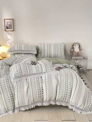 91家纺网 家纺一手货源 找家纺 缘生活  2025新款长年供货四季通用高端大气阳离子球球+流苏四件套 阳离子球球+流苏抹茶绿