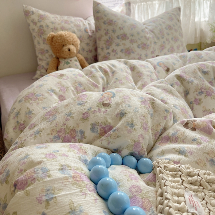 91家纺网 家纺一手货源 找家纺 沐芷 2025 木棉双层纱A类四件套直播 开学季宿舍三件套  单被套/四件套--提供买家秀 彼岸-梦镜之间