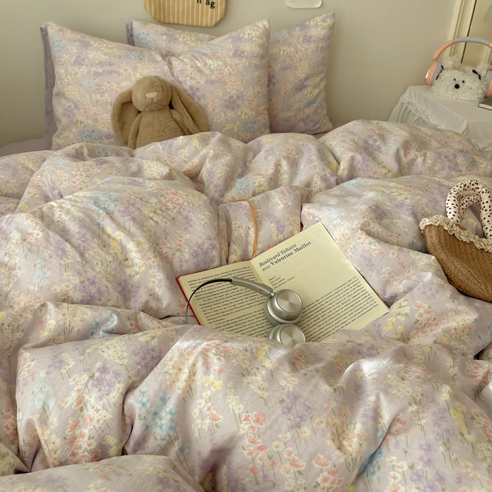 91家纺网 家纺一手货源 找家纺 沐芷 2025 木棉双层纱A类四件套直播 开学季宿舍三件套  单被套/四件套--提供买家秀 彼岸-薰衣草