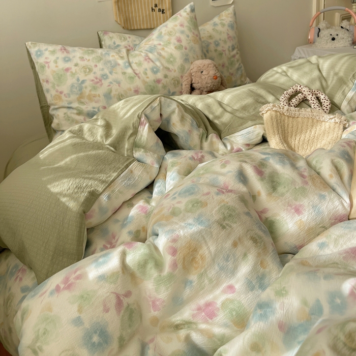 91家纺网 家纺一手货源 找家纺 沐芷 2025 木棉双层纱A类四件套直播 开学季宿舍三件套  单被套/四件套--提供买家秀 彼岸-栀子花信