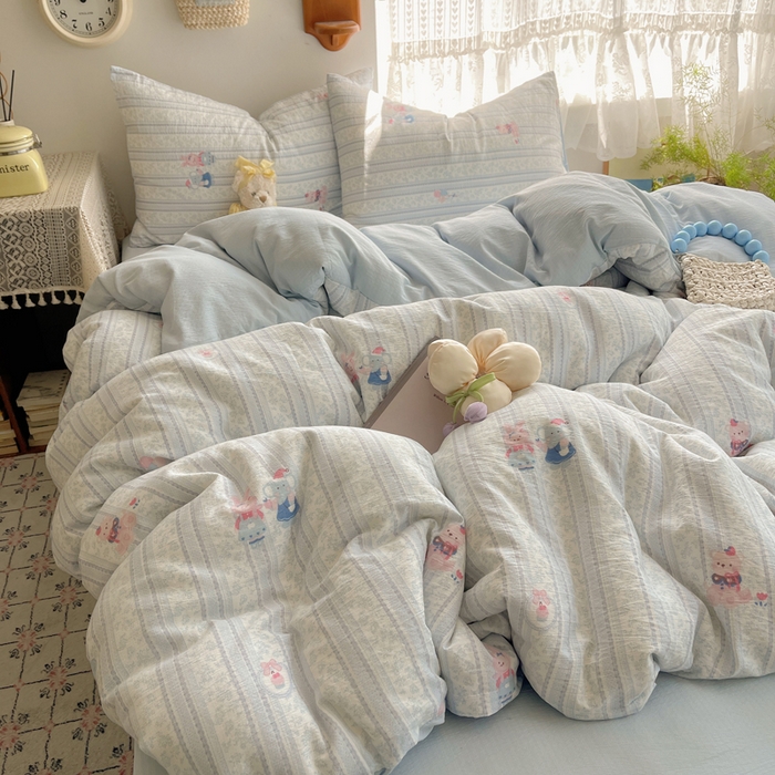 91家纺网 家纺一手货源 找家纺 沐芷 2025 木棉双层纱A类四件套直播 开学季宿舍三件套  单被套/四件套--提供买家秀 彼岸-小象宝宝