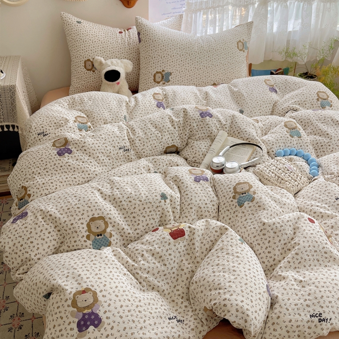 91家纺网 家纺一手货源 找家纺 沐芷 2025 木棉双层纱A类四件套直播 开学季宿舍三件套  单被套/四件套--提供买家秀 彼岸-狮子唱片