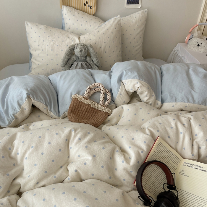 91家纺网 家纺一手货源 找家纺 沐芷 2025 木棉双层纱A类四件套直播 开学季宿舍三件套  单被套/四件套--提供买家秀 彼岸-海盐波点