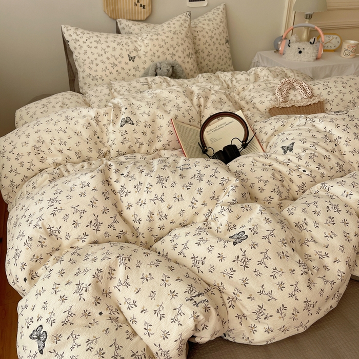 91家纺网 家纺一手货源 找家纺 沐芷 2025 木棉双层纱A类四件套直播 开学季宿舍三件套  单被套/四件套--提供买家秀 彼岸-困蝶