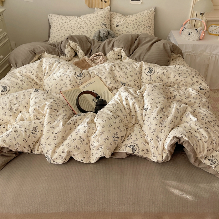 91家纺网 家纺一手货源 找家纺 沐芷 2025 木棉双层纱A类四件套直播 开学季宿舍三件套  单被套/四件套--提供买家秀 彼岸-困蝶