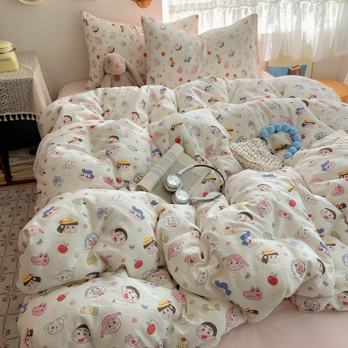 91家纺网 家纺一手货源 找家纺 沐芷 2025 木棉双层纱A类四件套直播 开学季宿舍三件套  单被套/四件套--提供买家秀 彼岸-蜡笔没有新