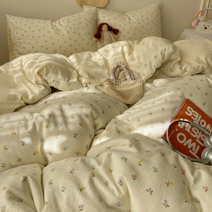 91家纺网 家纺一手货源 找家纺 沐芷 2025 木棉双层纱A类四件套直播 开学季宿舍三件套  单被套/四件套--提供买家秀 彼岸-樱桃布丁