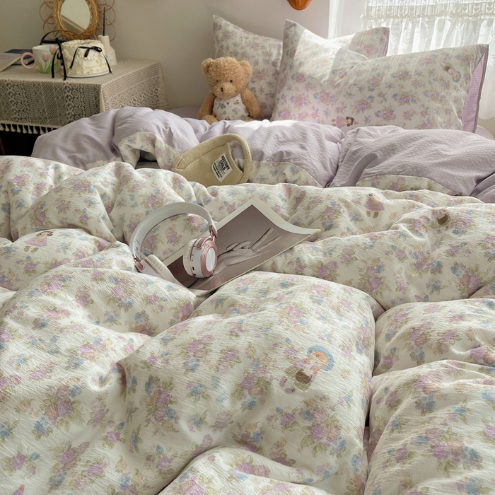 91家纺网 家纺一手货源 找家纺 沐芷 2025 木棉双层纱A类四件套直播 开学季宿舍三件套  单被套/四件套--提供买家秀 彼岸-梦镜之间