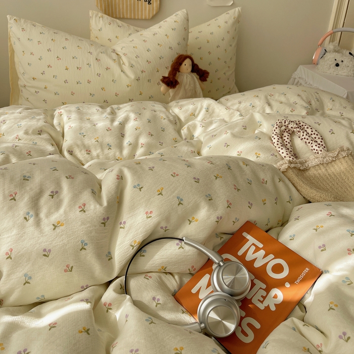 91家纺网 家纺一手货源 找家纺 沐芷 2025 木棉双层纱A类四件套直播 开学季宿舍三件套  单被套/四件套--提供买家秀 彼岸-樱桃布丁