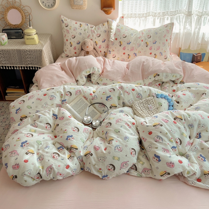 91家纺网 家纺一手货源 找家纺 沐芷 2025 木棉双层纱A类四件套直播 开学季宿舍三件套  单被套/四件套--提供买家秀 彼岸-蜡笔没有新