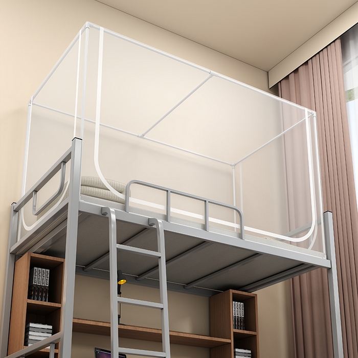 91家纺网 家纺一手货源 找家纺 无瑕家居 2025新款学生蚊帐一体式三开门学生全底蚊帐坐床式蚊帐学生蚊帐上下铺蚊帐 网纱白【蚊帐+支架】【回形底】