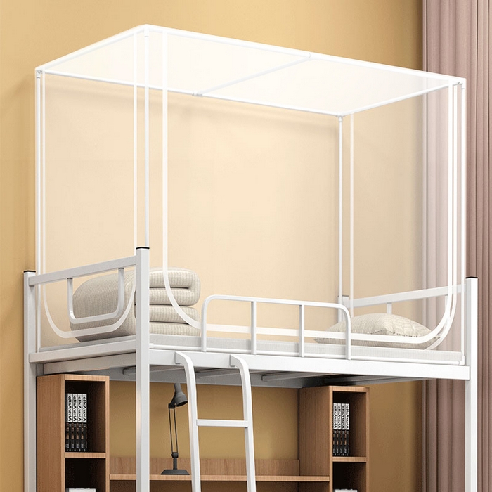 91家纺网 家纺一手货源 找家纺 无瑕家居 2025新款学生蚊帐一体式三开门学生全底蚊帐坐床式蚊帐学生蚊帐上下铺蚊帐 防尘白-布顶【蚊帐+支架】【回形底】
