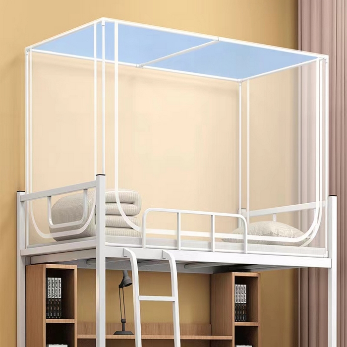 91家纺网 家纺一手货源 找家纺 无瑕家居 2025新款学生蚊帐一体式三开门学生全底蚊帐坐床式蚊帐学生蚊帐上下铺蚊帐 防尘蓝-布顶【蚊帐+支架】【回形底】