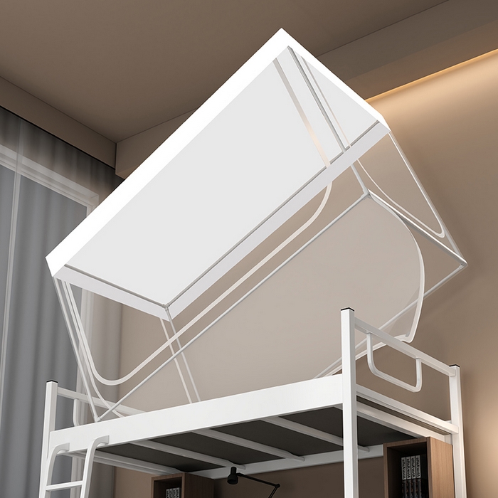 91家纺网 家纺一手货源 找家纺 无瑕家居 2025新款学生蚊帐一体式三开门学生全底蚊帐坐床式蚊帐学生蚊帐上下铺蚊帐 全底款-防尘白【蚊帐+支架】