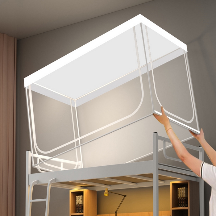 91家纺网 家纺一手货源 找家纺 无瑕家居 2025新款学生蚊帐一体式三开门学生全底蚊帐坐床式蚊帐学生蚊帐上下铺蚊帐 全底款-防尘白【只有蚊帐不含支架可绑绳适用】