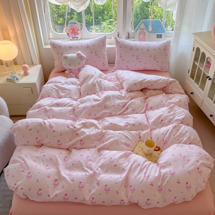 91家纺网 家纺一手货源 找家纺 （总）晚爱家纺（原晚安家居） 2025新款超柔水洗棉四件套卡通小清新学生宿舍三件套