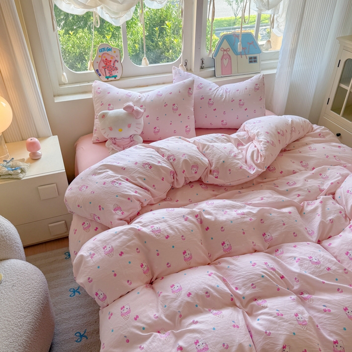 91家纺网 家纺一手货源 找家纺 （总）晚爱家纺（原晚安家居） 2025新款超柔水洗棉四件套卡通小清新学生宿舍三件套