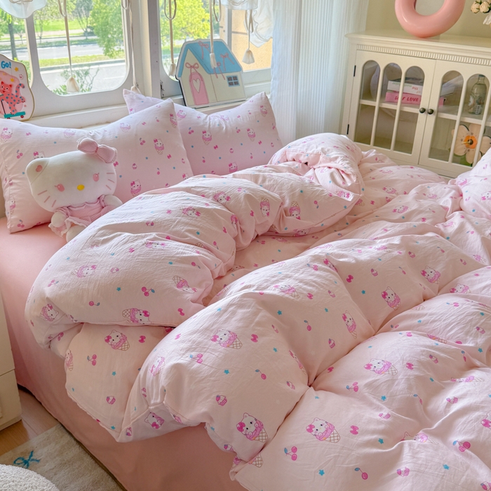 91家纺网 家纺一手货源 找家纺 （总）晚爱家纺（原晚安家居） 2025新款超柔水洗棉四件套卡通小清新学生宿舍三件套