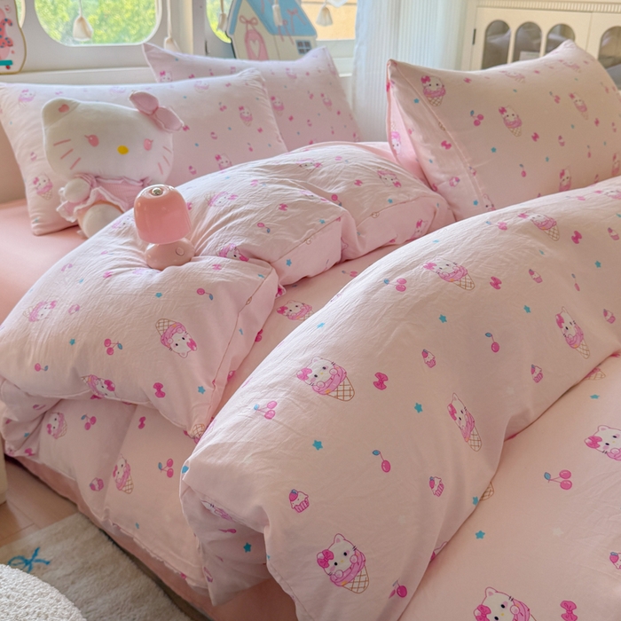 91家纺网 家纺一手货源 找家纺 （总）晚爱家纺（原晚安家居） 2025新款超柔水洗棉四件套卡通小清新学生宿舍三件套