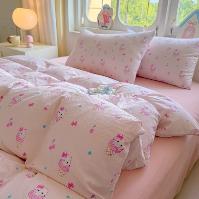 91家纺网 家纺一手货源 找家纺 （总）晚爱家纺（原晚安家居） 2025新款超柔水洗棉四件套卡通小清新学生宿舍三件套