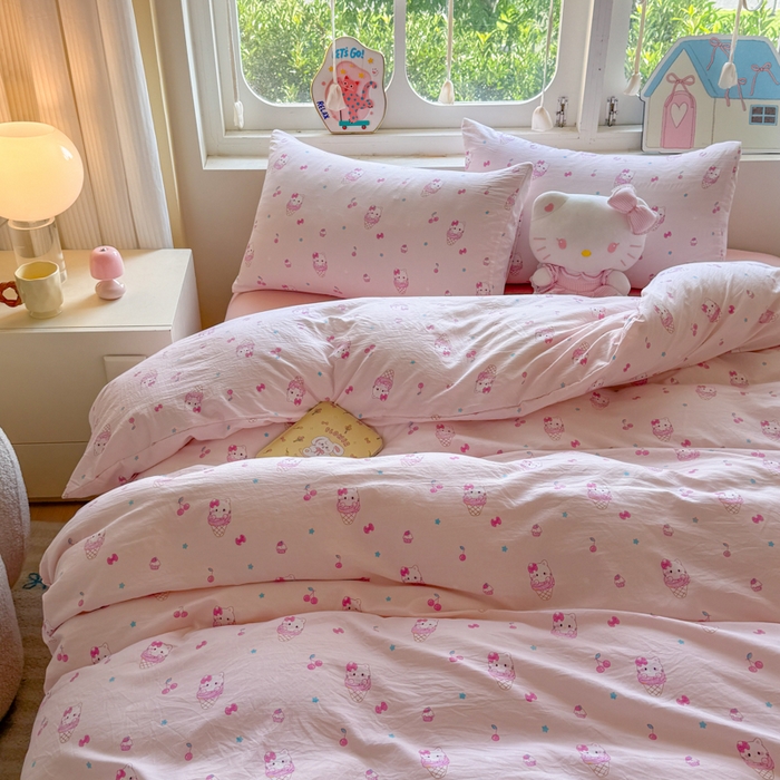 91家纺网 家纺一手货源 找家纺 （总）晚爱家纺（原晚安家居） 2025新款超柔水洗棉四件套卡通小清新学生宿舍三件套