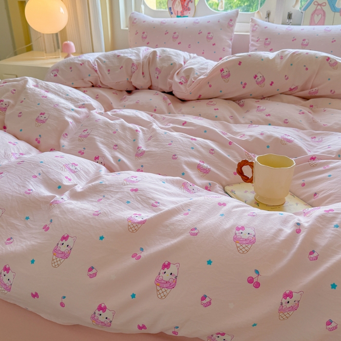 91家纺网 家纺一手货源 找家纺 （总）晚爱家纺（原晚安家居） 2025新款超柔水洗棉四件套卡通小清新学生宿舍三件套