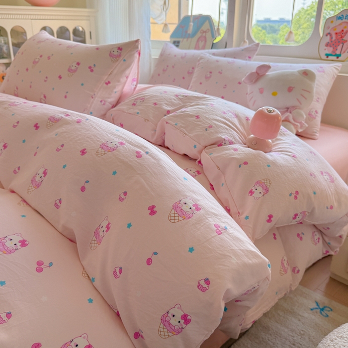 91家纺网 家纺一手货源 找家纺 （总）晚爱家纺（原晚安家居） 2025新款超柔水洗棉四件套卡通小清新学生宿舍三件套