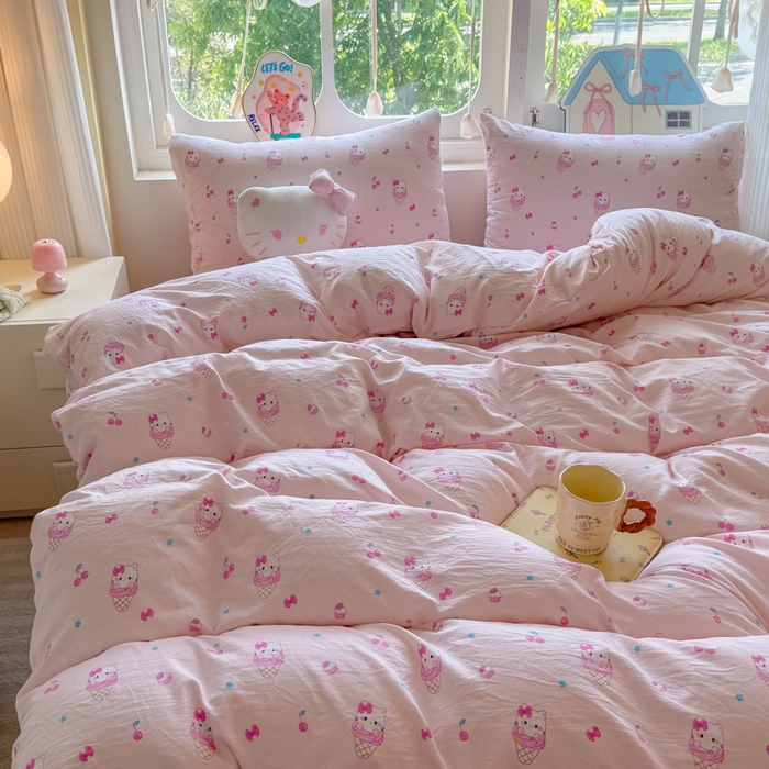 91家纺网 家纺一手货源 找家纺 （总）晚爱家纺（原晚安家居） 2025新款超柔水洗棉四件套卡通小清新学生宿舍三件套