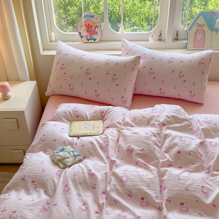 91家纺网 家纺一手货源 找家纺 （总）晚爱家纺（原晚安家居） 2025新款超柔水洗棉四件套卡通小清新学生宿舍三件套