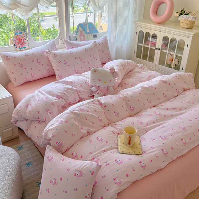 91家纺网 家纺一手货源 找家纺 （总）晚爱家纺（原晚安家居） 2025新款超柔水洗棉四件套卡通小清新学生宿舍三件套