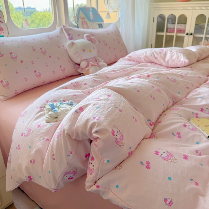 91家纺网 家纺一手货源 找家纺 （总）晚爱家纺（原晚安家居） 2025新款超柔水洗棉四件套卡通小清新学生宿舍三件套