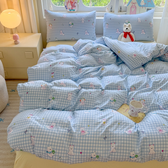 91家纺网 家纺一手货源 找家纺 晚爱家纺（原晚安家居） 2025新款超柔水洗棉四件套卡通小清新学生宿舍三件套 萌宠