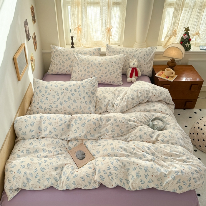 91家纺网 家纺一手货源 找家纺 晚爱家纺（原晚安家居） 2025新款超柔水洗棉四件套卡通小清新学生宿舍三件套 紫韵