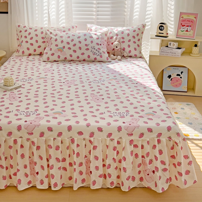 91家纺网 家纺一手货源 找家纺 极梦家纺（支持定制） 2025新款印花磨毛单床裙三件套（总链接一）草莓世界