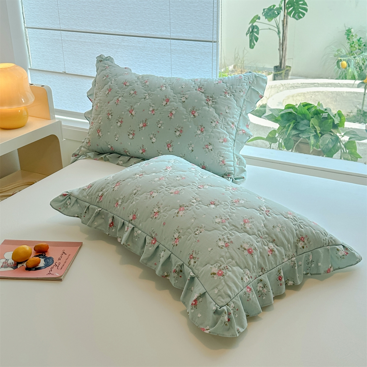 91家纺网 家纺一手货源 找家纺 忘忧草 2025新款亲肤水洗棉花边单枕套 枕套单件 陌上花开