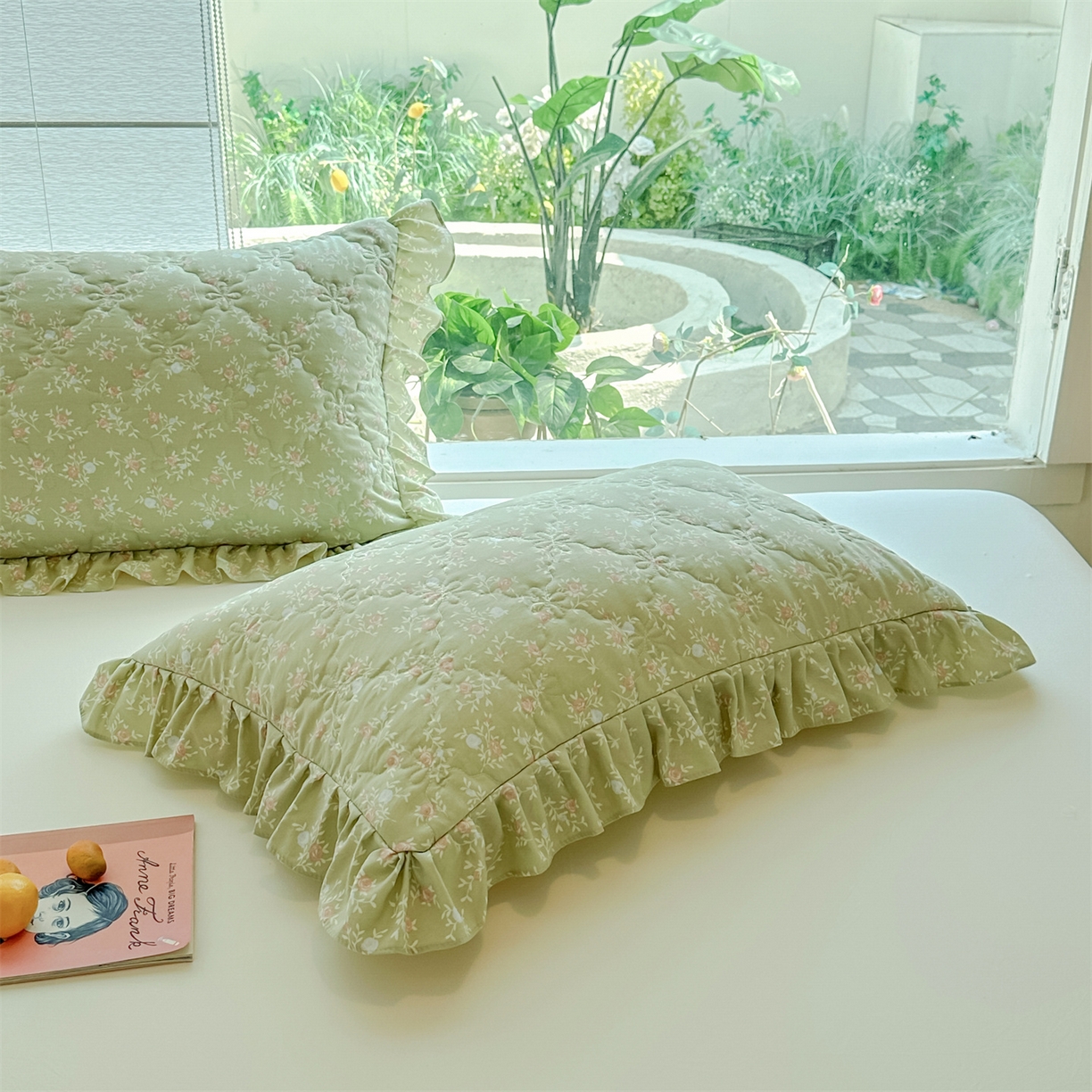 91家纺网 家纺一手货源 找家纺 忘忧草 2025新款亲肤水洗棉花边单枕套 枕套单件 绿野仙踪